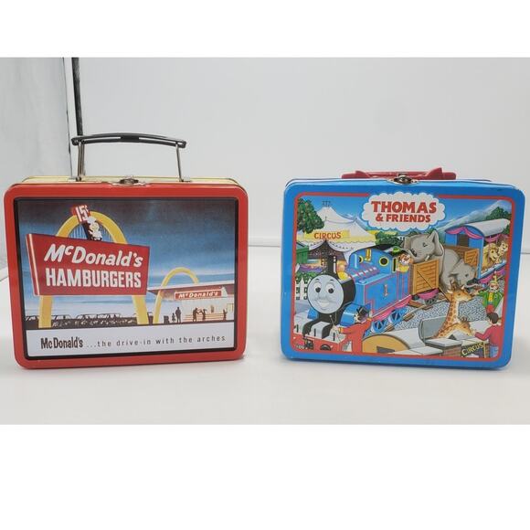 VTG Metal Lunchboxes Lot of 2  McDonalds Hamburgers & Thomas the Train & Friends - Picture 1 of 7